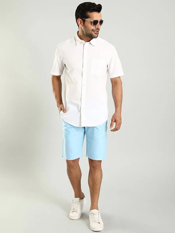 Indian Terrain Men's Slim Fit Solid Blue Shorts